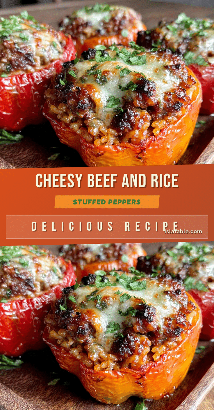 cheesy beef and rice stuffed peppers recipe