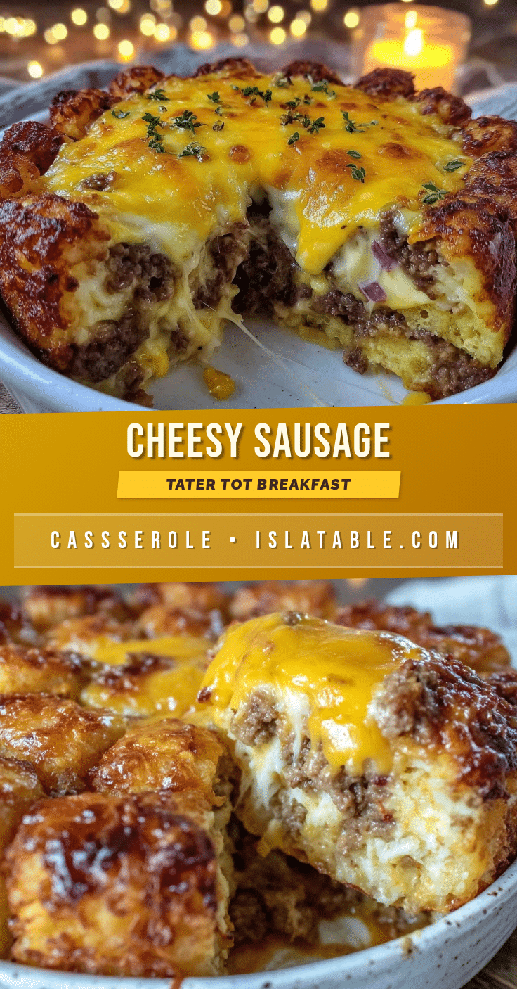 cozy cheesy tater tot breakfast casserole with sausage recipe