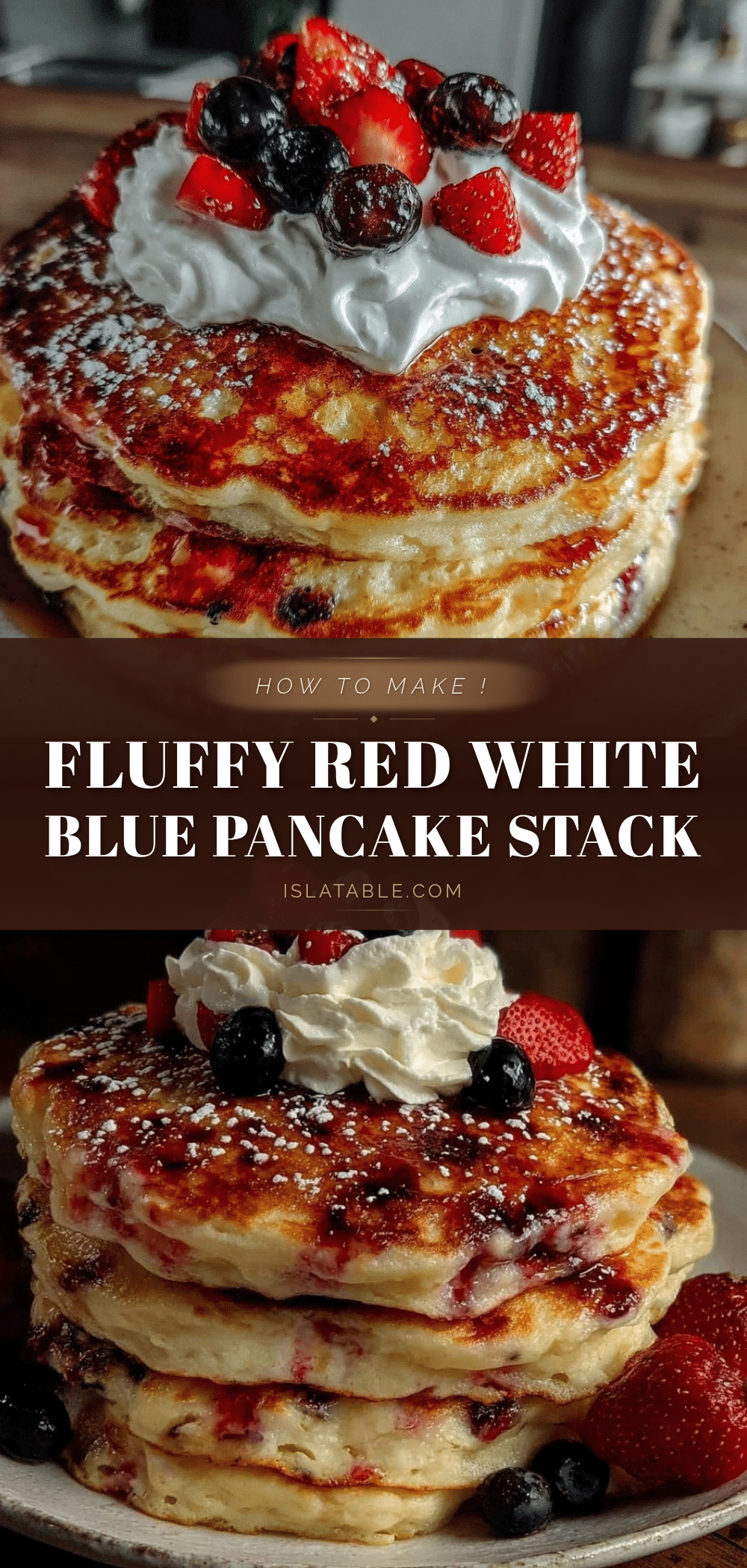 fluffy red white and blue pancake stack recipe
