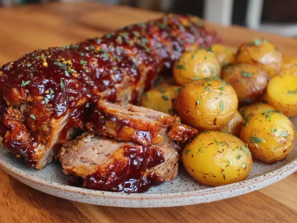 easy crockpot honey garlic pork tenderloin - featured image