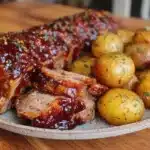 easy crockpot honey garlic pork tenderloin - featured image