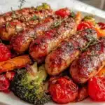 healthy sheet pan sausage and roasted vegetable dinner - featured image