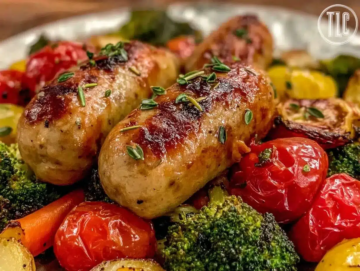 healthy sheet pan sausage and roasted vegetable dinner preparation steps