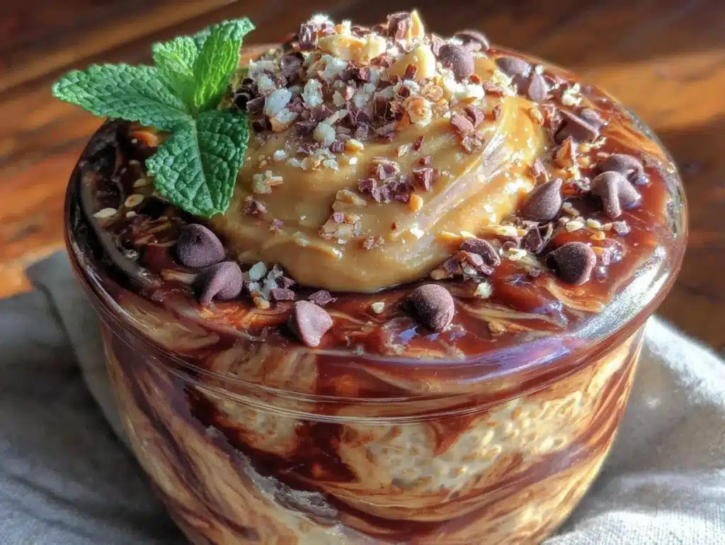 high protein peanut butter chocolate overnight oats - featured image