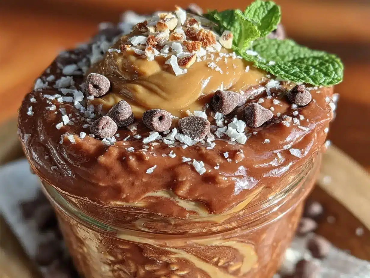 high protein peanut butter chocolate overnight oats preparation steps