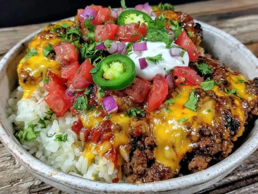 quick cheesy ground beef taco bowls - featured image