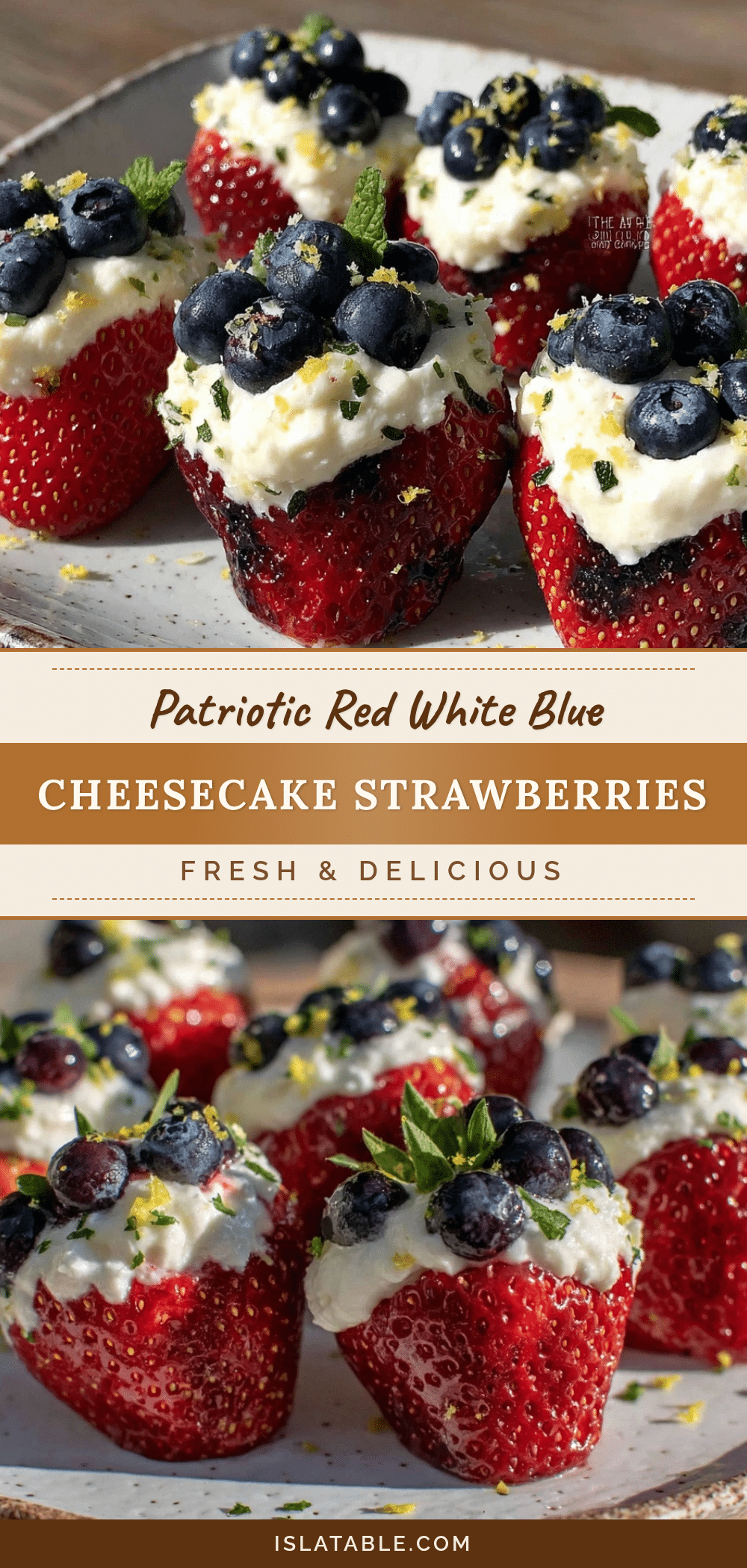 red white and blue cheesecake stuffed strawberries recipe