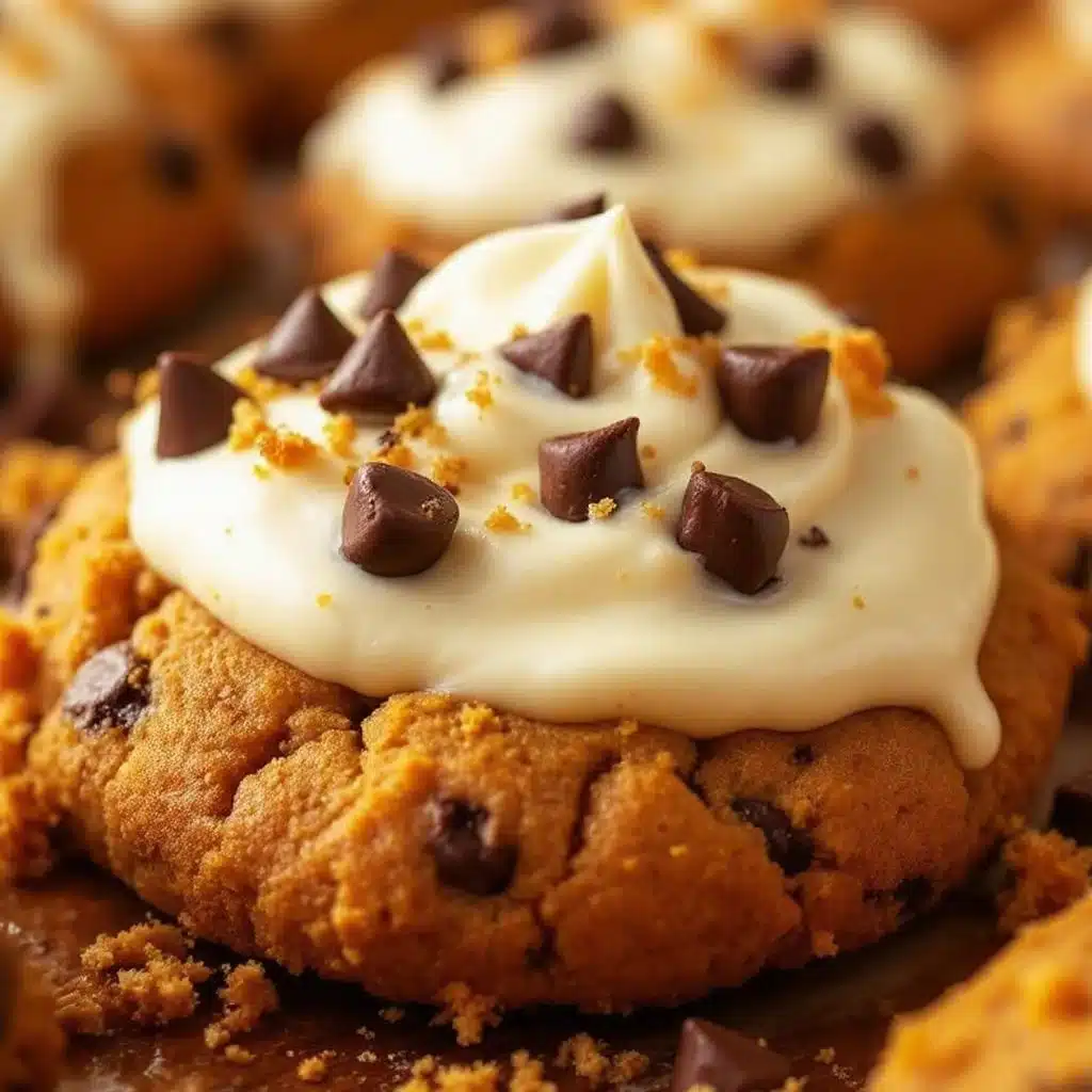chocolate chip pumpkin cookies with cream cheese icing - featured image