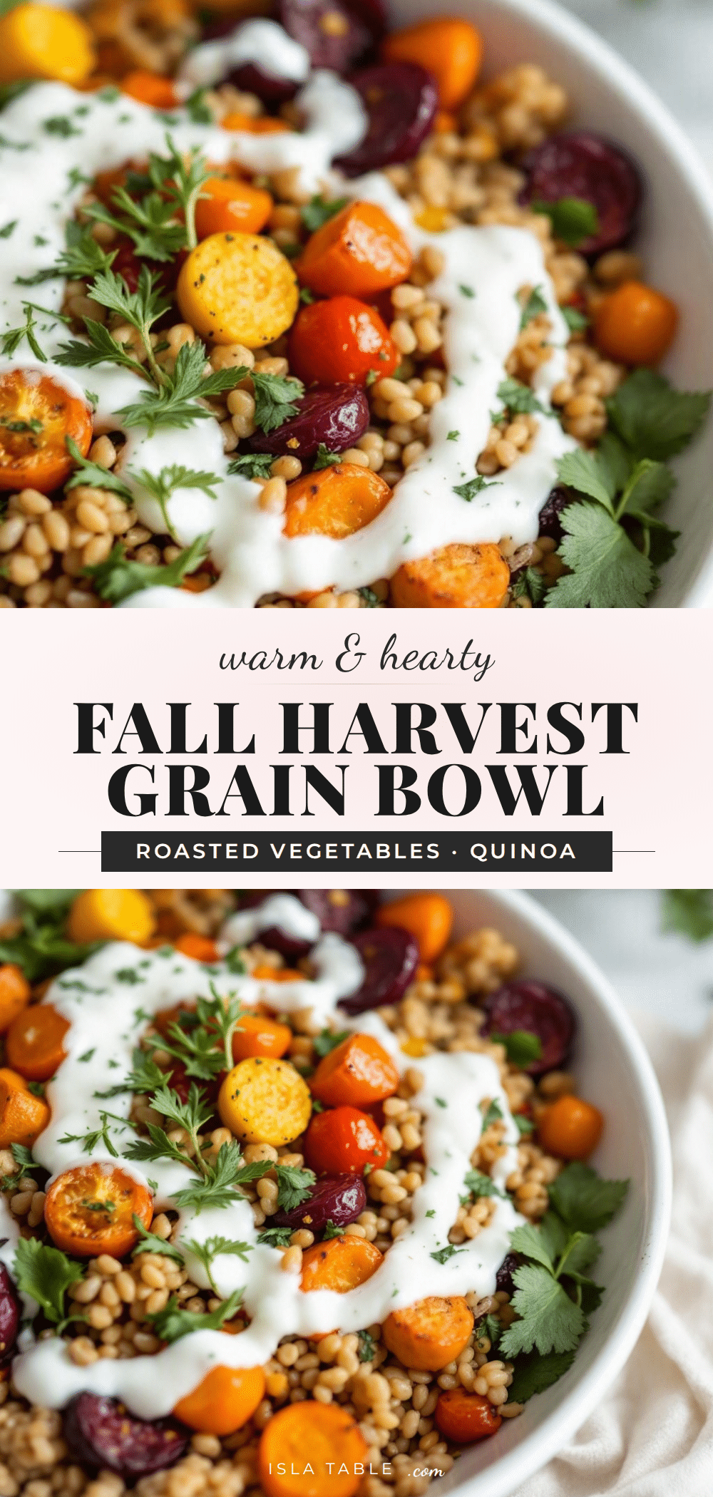 cozy fall harvest grain bowl with roasted vegetables recipe