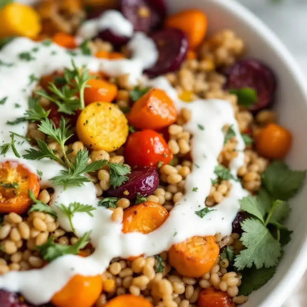 cozy fall harvest grain bowl with roasted vegetables - featured image