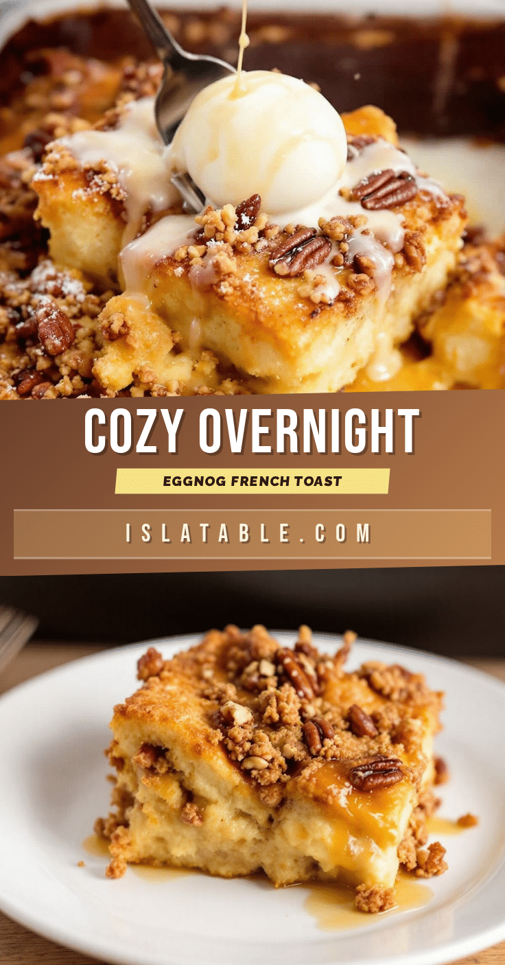 cozy overnight eggnog French toast bake with pecan streusel recipe