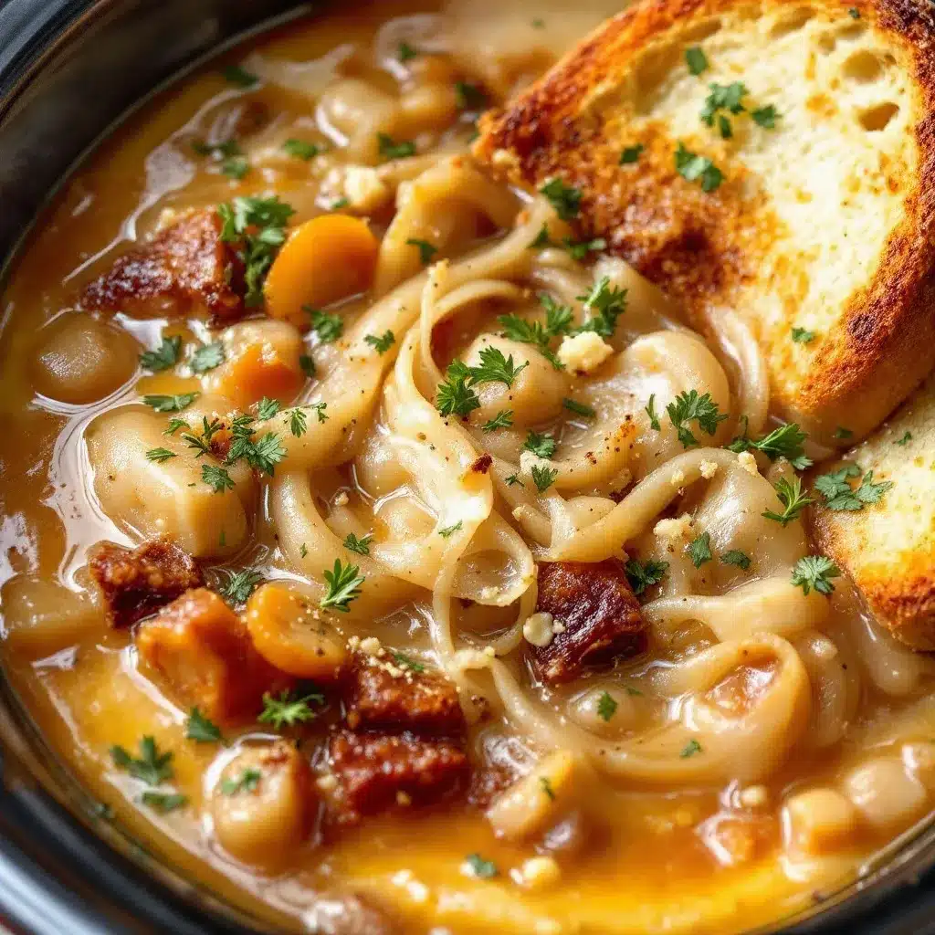 cozy slow cooker French onion soup preparation steps