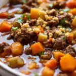 cozy slow cooker ground beef and vegetable soup - featured image