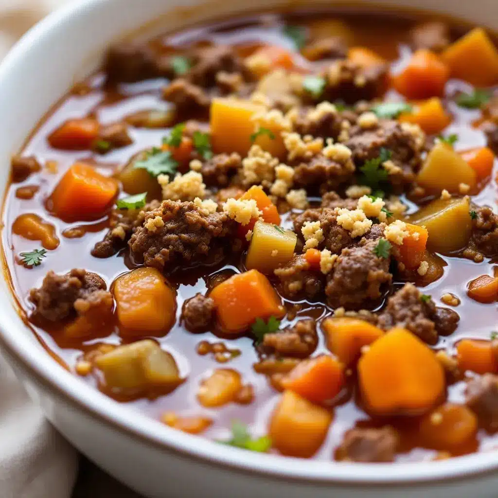 cozy slow cooker ground beef and vegetable soup preparation steps