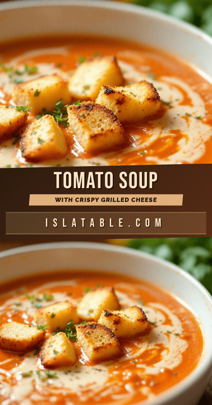 creamy tomato soup with grilled cheese croutons recipe