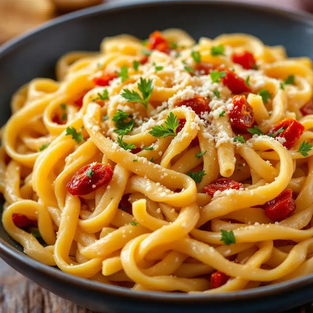 creamy tuscan chicken pasta with sun-dried tomatoes preparation steps