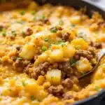 easy cheesy ground beef and potato skillet casserole - featured image