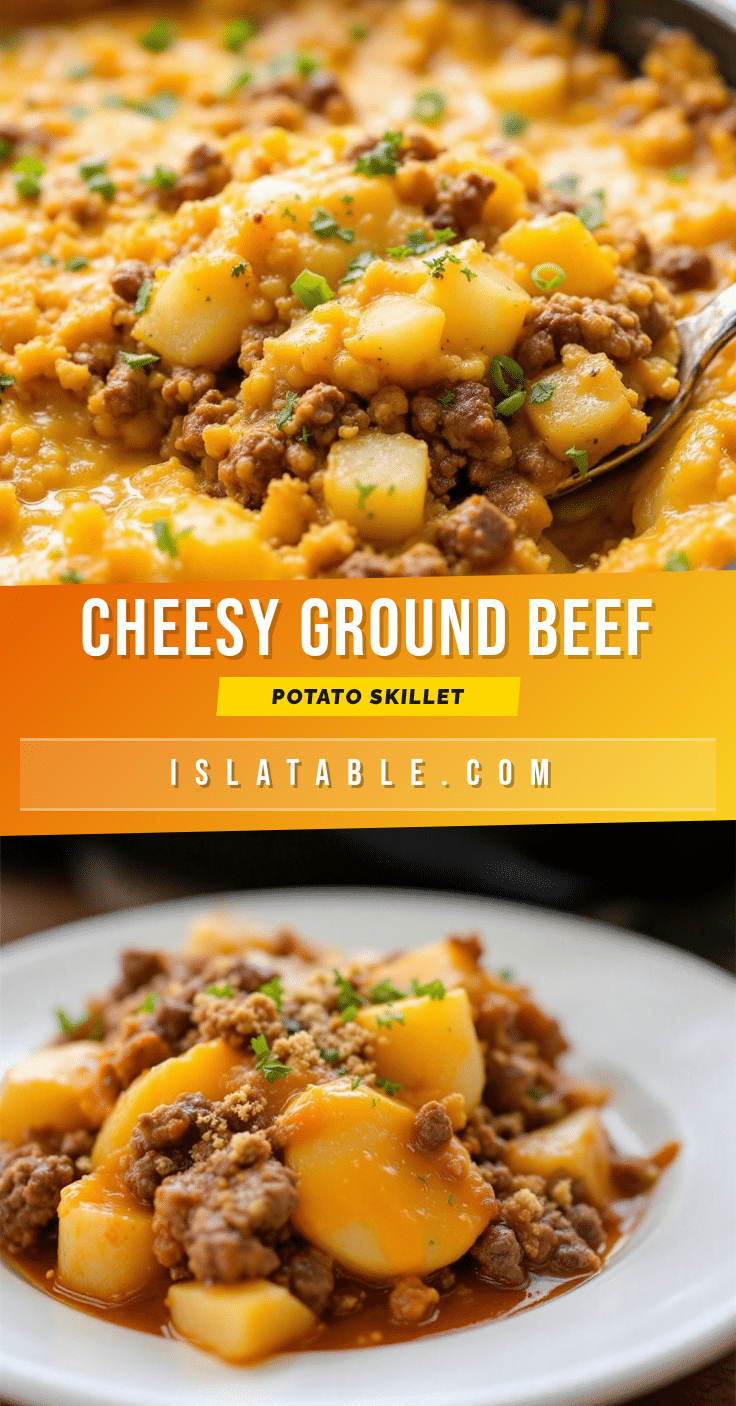 easy cheesy ground beef and potato skillet casserole recipe