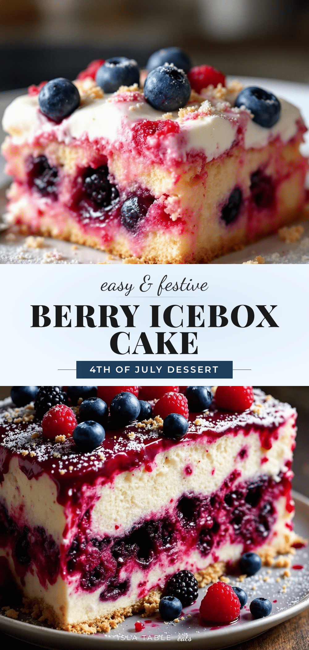 Easy Red White and Blue Berry Icebox Cake recipe