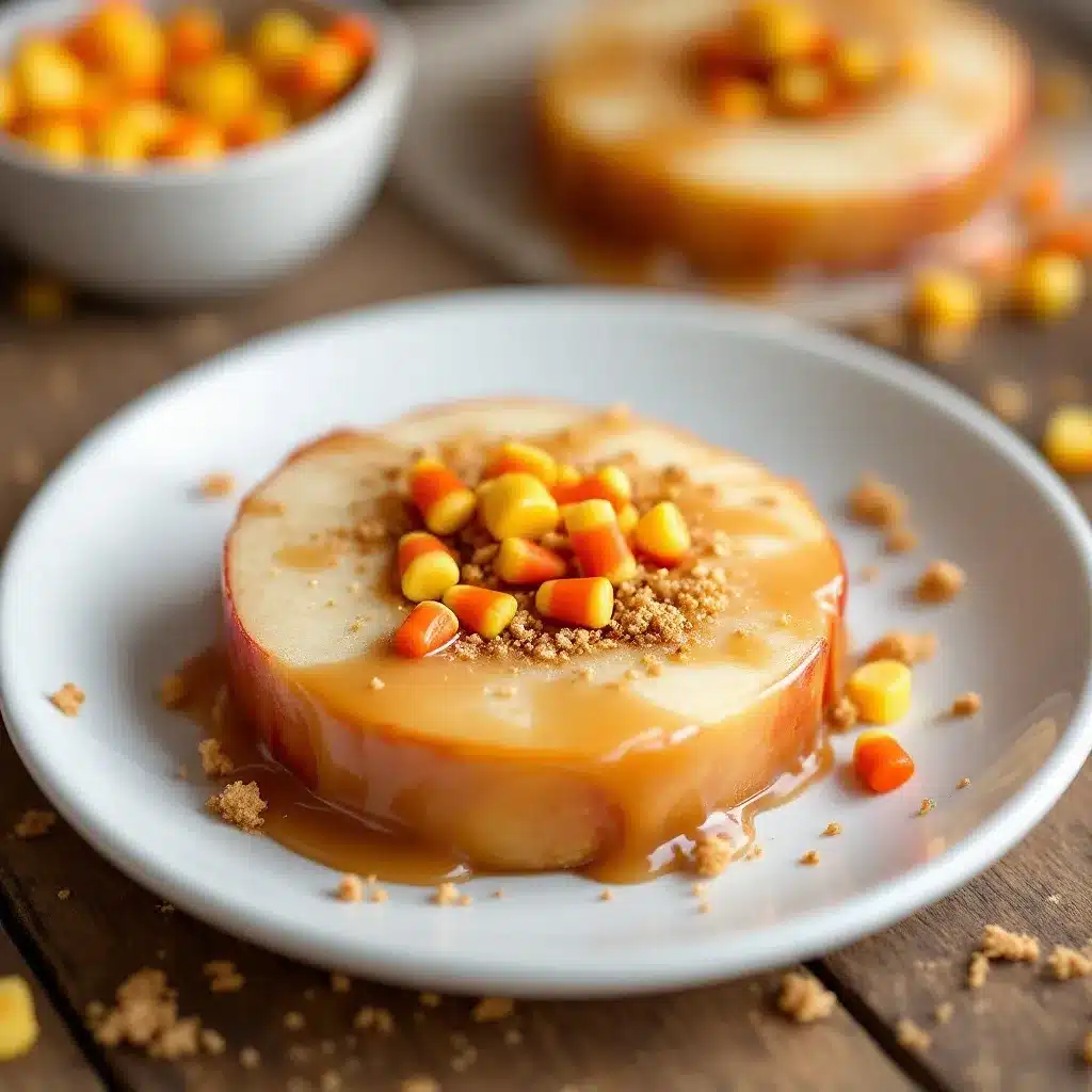 caramel apple slices with candy corn preparation steps
