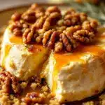 creamy baked brie with honey and candied walnuts - featured image