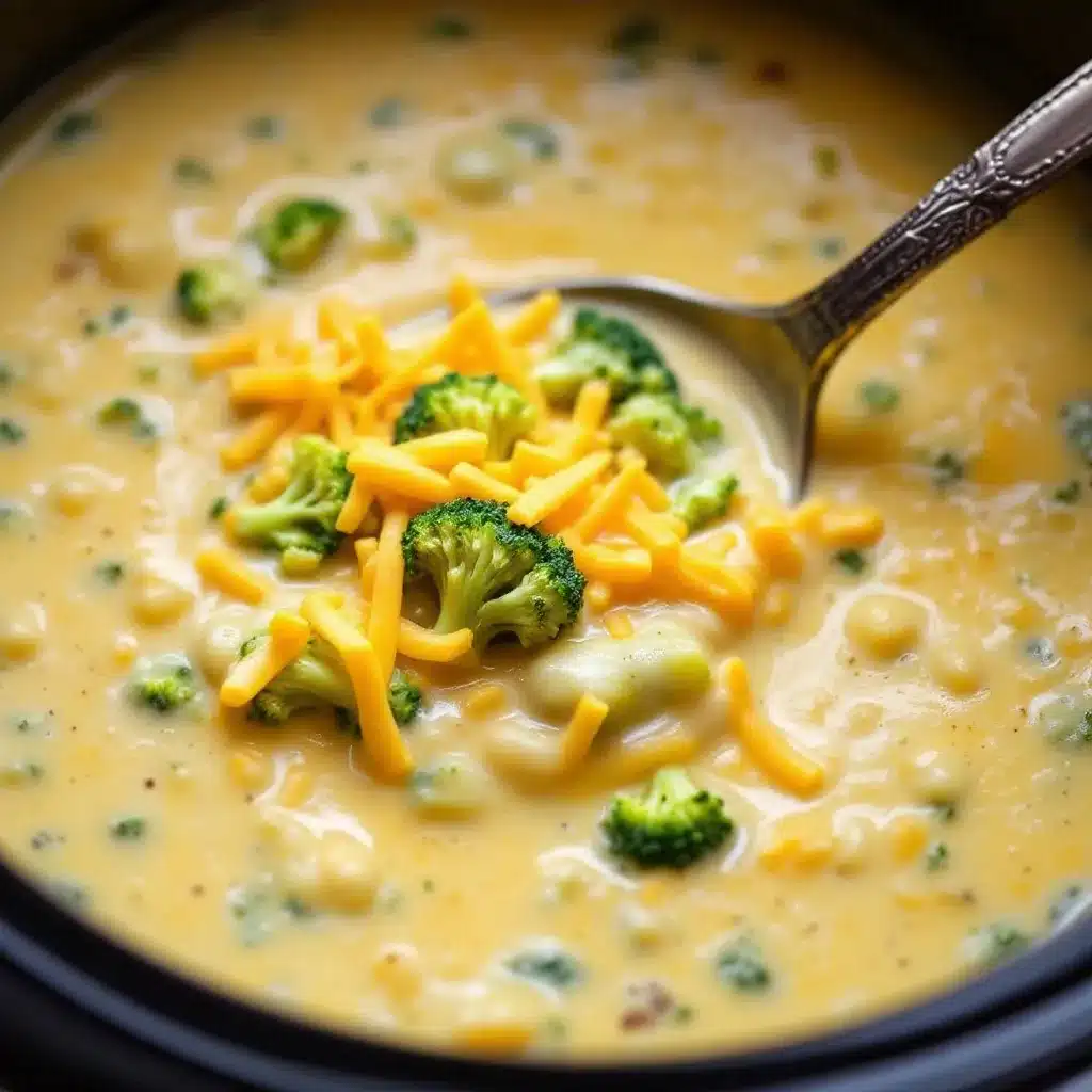 creamy crockpot cheesy broccoli cheddar soup preparation steps