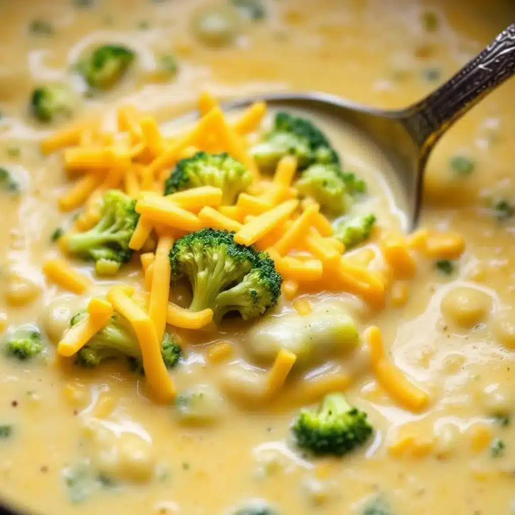 creamy crockpot cheesy broccoli cheddar soup - featured image