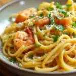 creamy garlic butter shrimp pasta - featured image