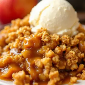 creamy salted caramel apple crisp - featured image