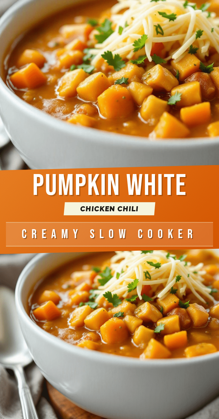 creamy slow cooker pumpkin white chicken chili recipe