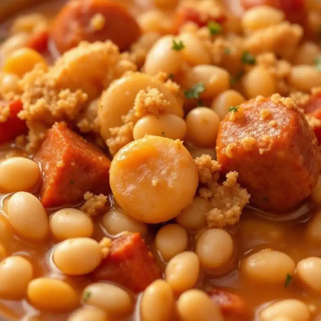 creamy slow cooker white bean and chicken sausage stew - featured image