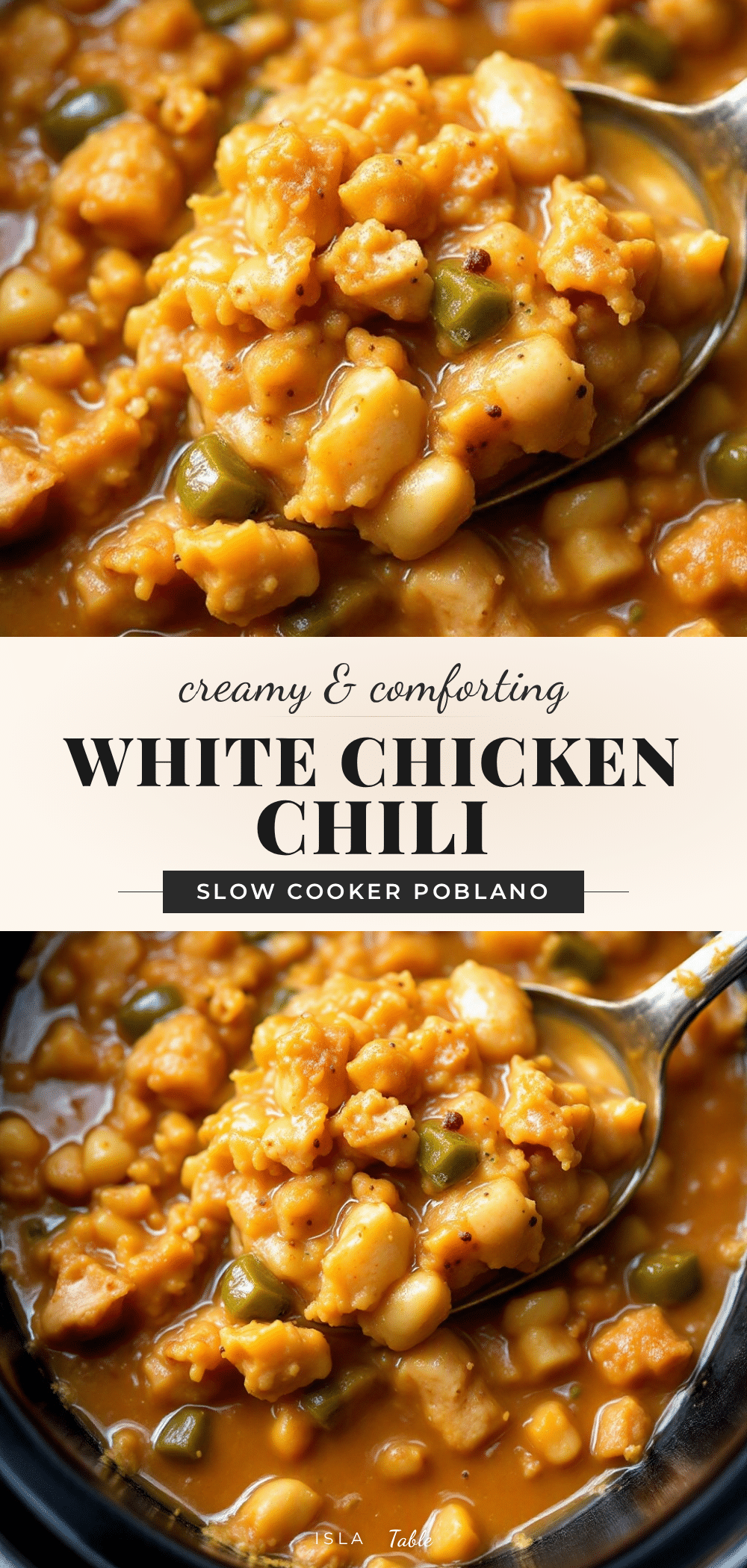 creamy slow cooker white chicken chili with poblano peppers recipe