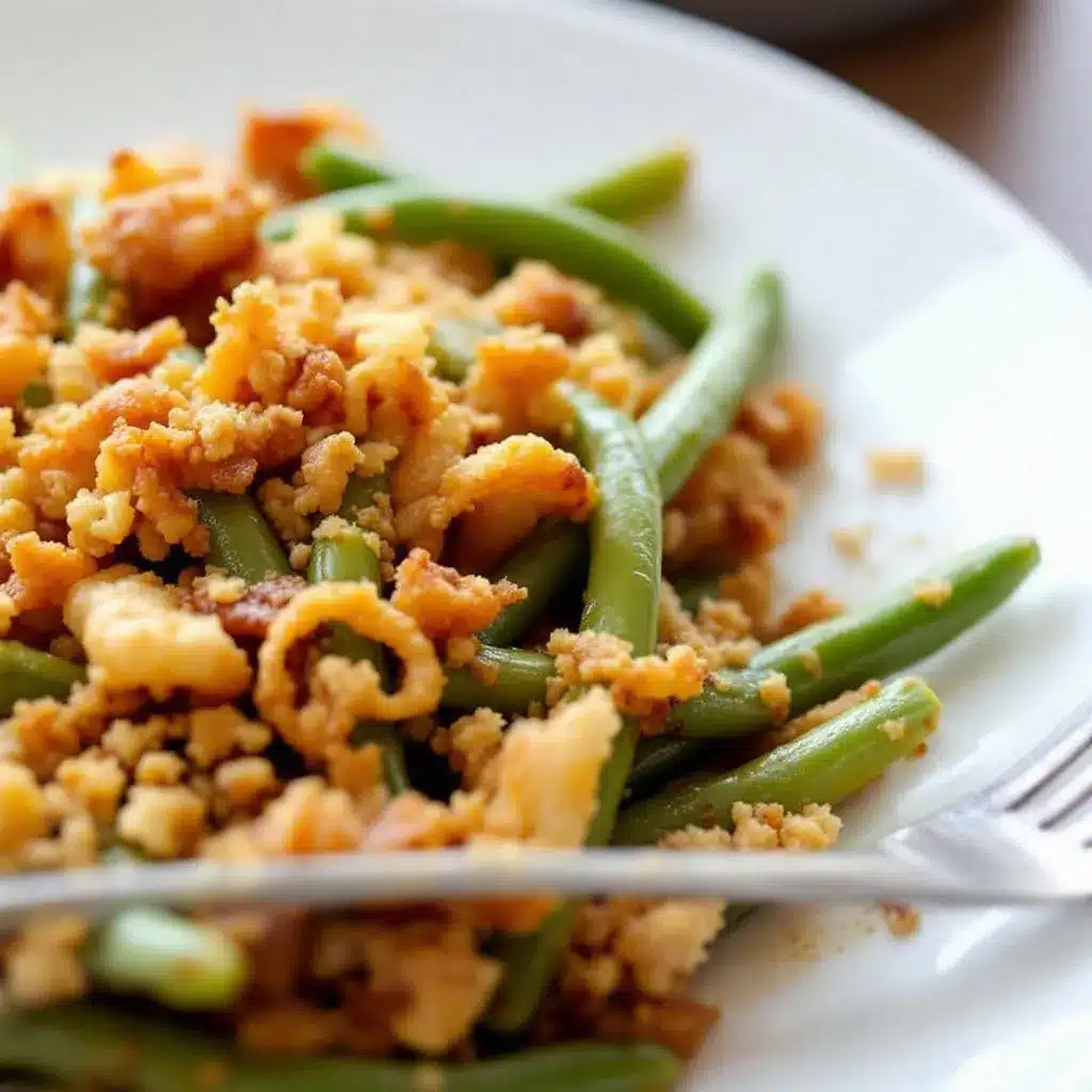 crispy green bean casserole with fried onions preparation steps