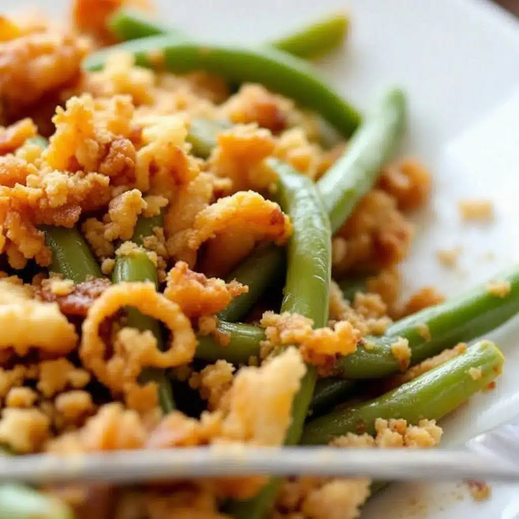 crispy green bean casserole with fried onions - featured image
