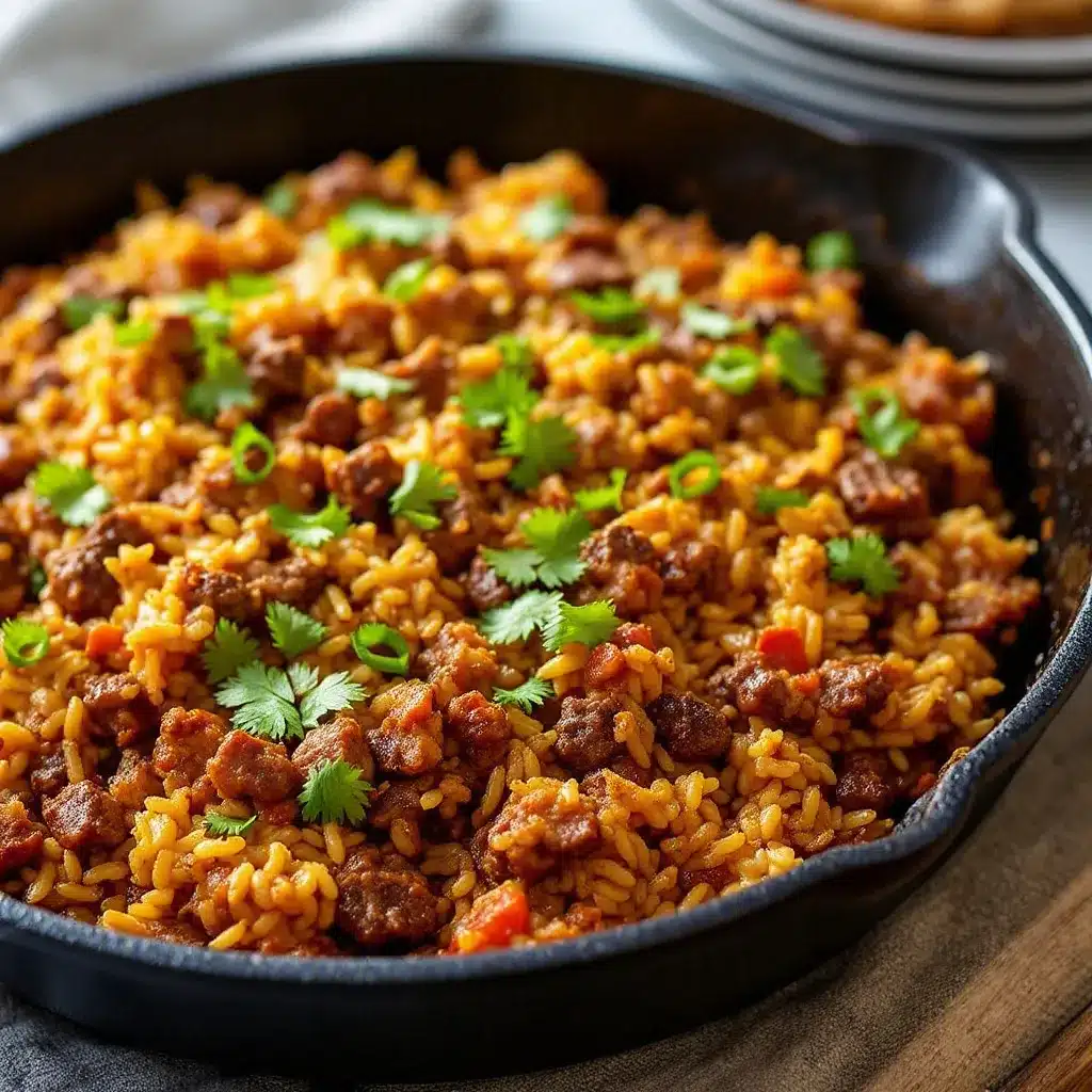 Easy One-Pan Ground Beef and Rice Skillet preparation steps