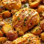 easy sheet pan honey mustard chicken and potatoes - featured image