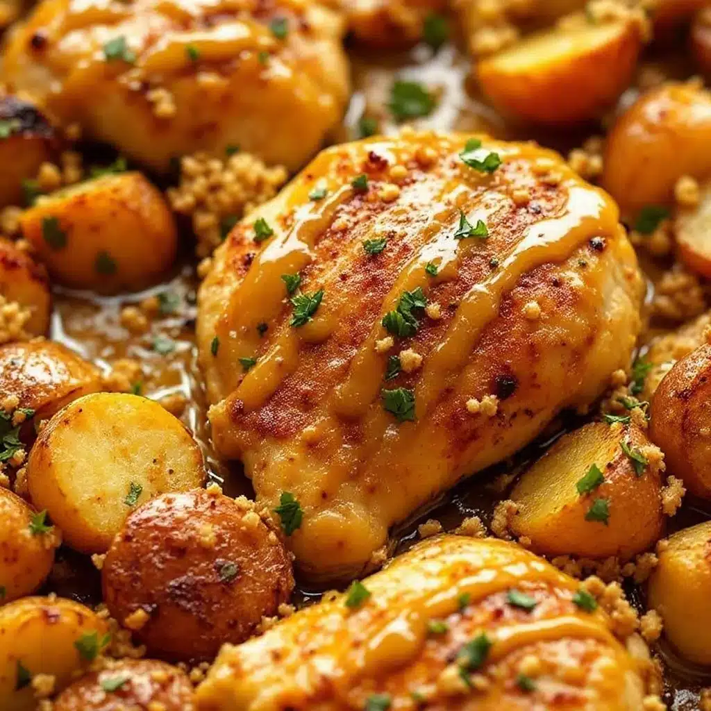 easy sheet pan honey mustard chicken and potatoes - featured image