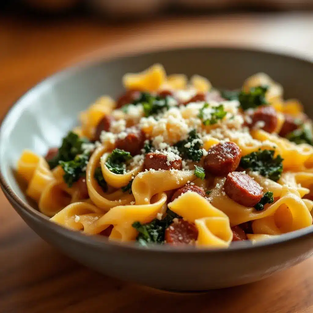 fall harvest pasta with sausage and kale preparation steps