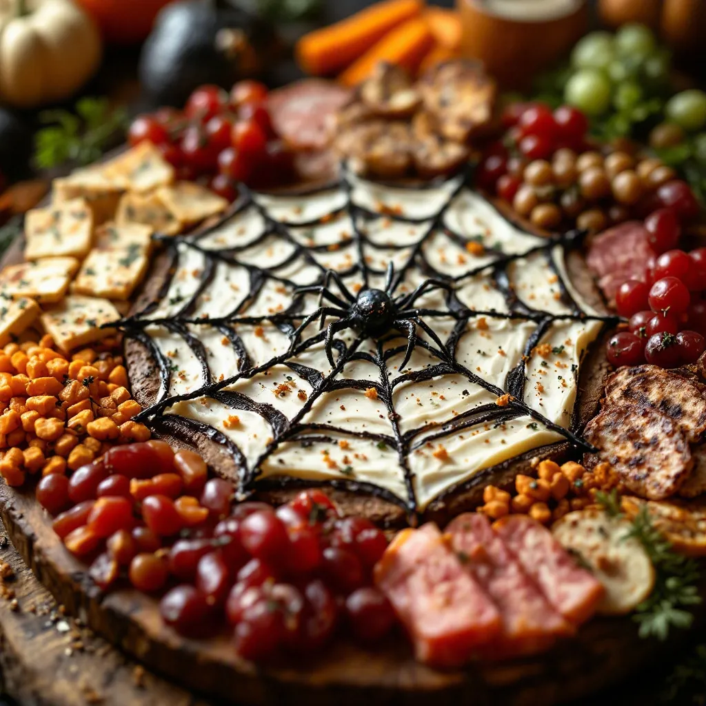 Halloween Charcuterie Spider Web Board preparation steps