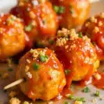 mini buffalo chicken meatball skewers - featured image