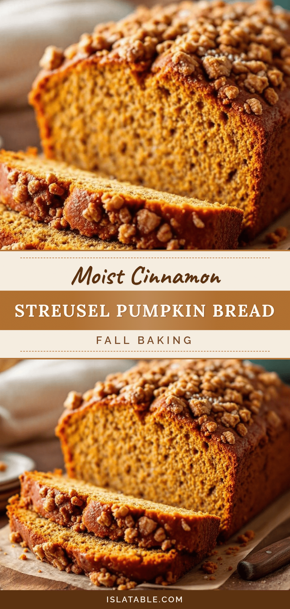 Moist Cinnamon Streusel Pumpkin Bread Loaf recipe