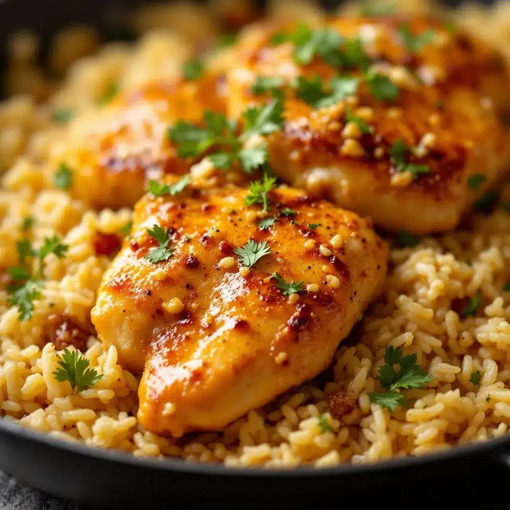 one pan garlic butter chicken and rice preparation steps