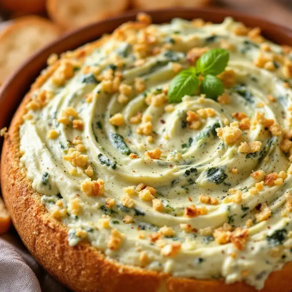 spinach artichoke dip bread bowl preparation steps