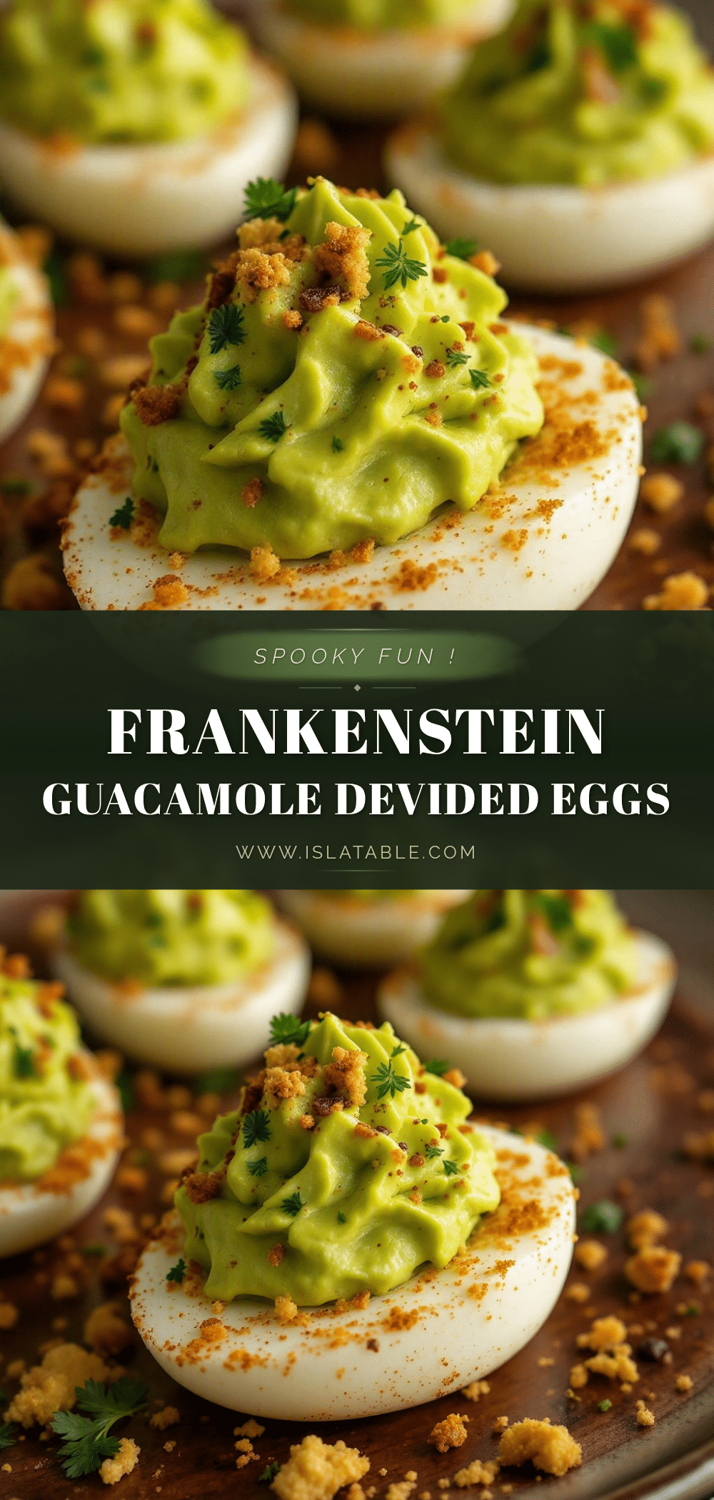 Spooky Frankenstein Guacamole Deviled Eggs recipe